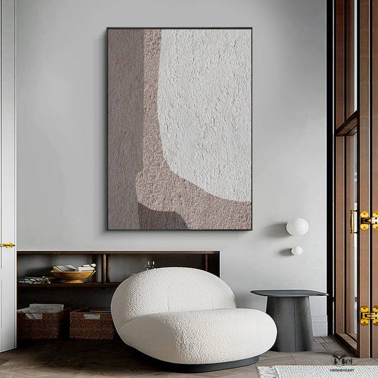 Abstract Handmade Geometric Gray Beige Abstract Canvas Artwork 66THK
